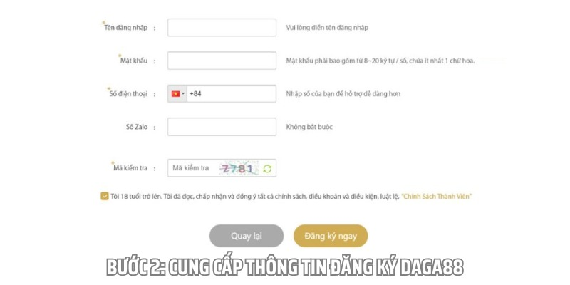 Hoàn tất thông tin vào biểu mẫu đăng ký daga88 theo yêu cầu